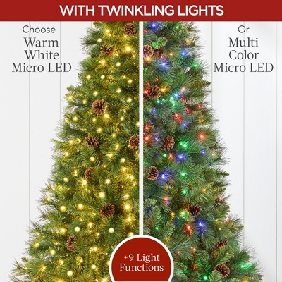 6ft Pre-Lit Full Scotch Pine Christmas Tree with Multicolor LED Lights