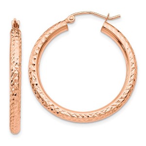 Black Bow Jewelry 3mm x 30mm 14k Rose Gold Large Diamond-Cut Round Hoop Earrings - 1 of 4