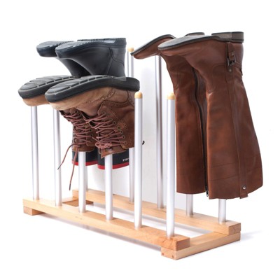 INNOKA 6 Pairs Boot Rack Organizer, Standing Wooden  Aluminum Storage Holder Hanger For Riding Boots, Rain Boots, Shoes - Easy to Assemble