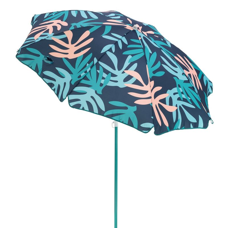 SlumberTrek 3053261VMI Moda Outdoor Adjustable Height Push Button Tilt Umbrella with Carrying Bag for the Beach or Picnics, Coral Leaf Print, 2 of 7