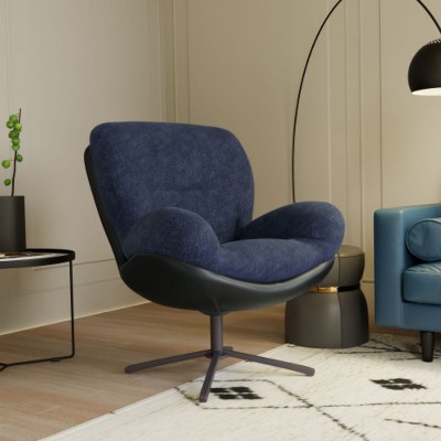 360° swivel office chair with imitation leather and black metal base, without wheels