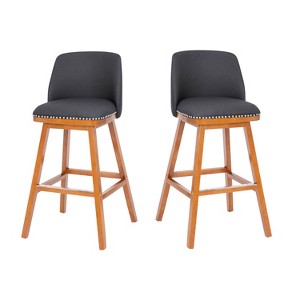 Flash Furniture Julia Set of 2 Transitional Upholstered Barstools with Nailhead Trim and Solid Wood Frames - 1 of 4