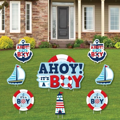 Big Dot of Happiness Ahoy It's a Boy - Yard Sign and Outdoor Lawn Decorations - Nautical Baby Shower Yard Signs - Set of 8