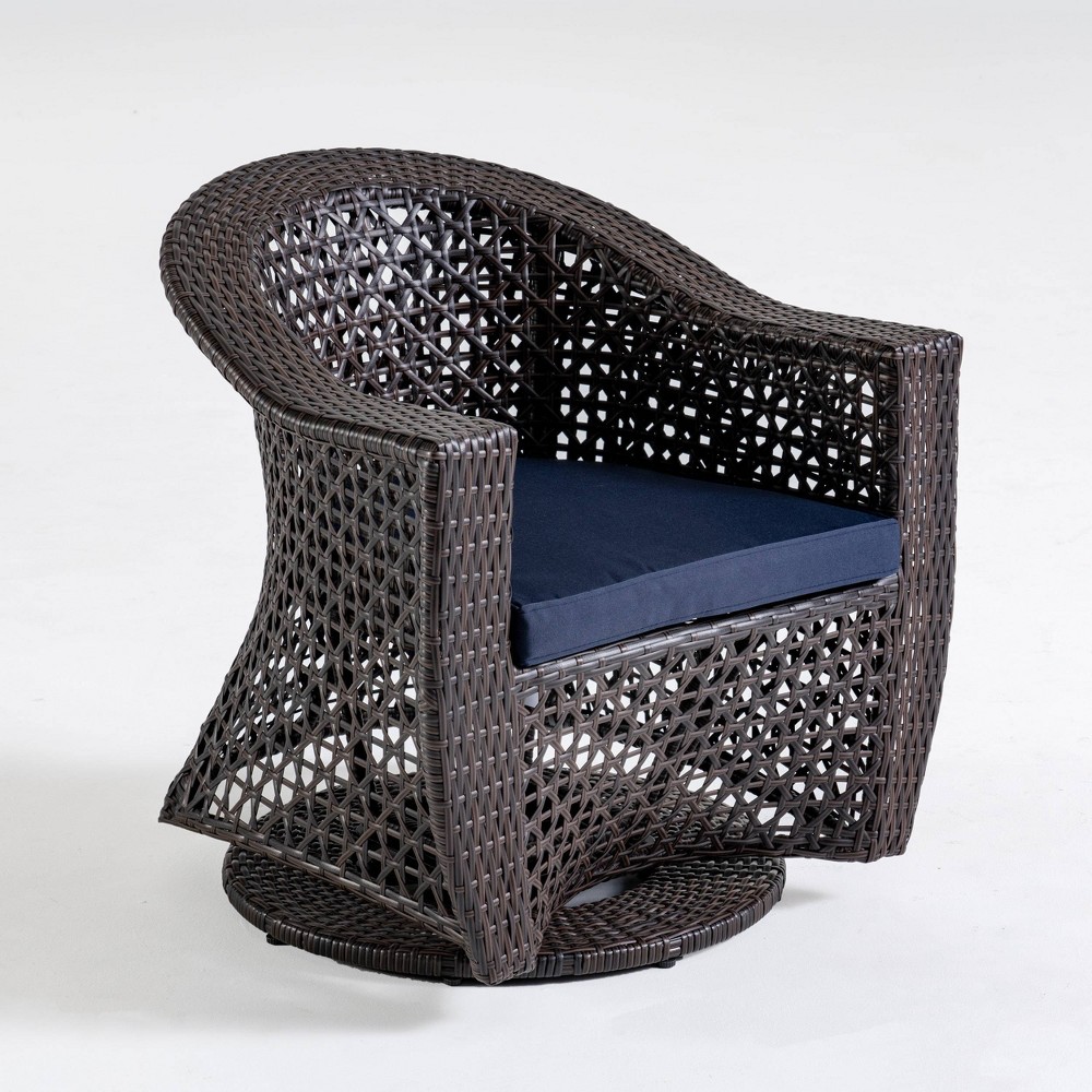 Big Sur Wicker Patio Swivel Chair - Multi-Brown/Navy Blue - Christopher Knight Home