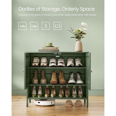Forest Green 3-Tier Wooden Shoe Cabinet with Adjustable Shelves
