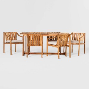 7pc Modern Slatted Wood Outdoor Dining Set - Saracina Home
 - 1 of 4