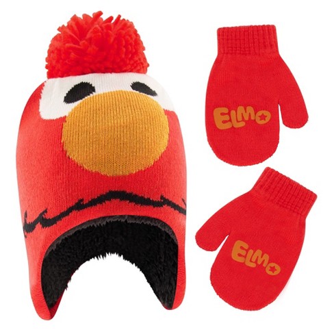 Elmo Boys Winter Beanie Hat And Mittens Set- Red/orange (age 2-4) : Target