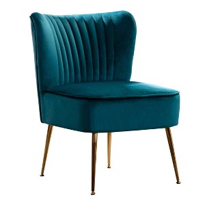 WestinTrends Phoebe Upholstered Tufted Velvet Accent Chair With Metal Leg - 1 of 4