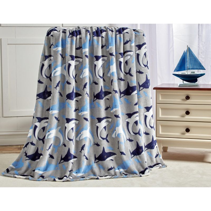 Kate Aurora Juvi Blue & Gray Baby Shark Ultra Plush Fleece Accent Throw Blanket - 50 in. W x 60 in. L, 1 of 2