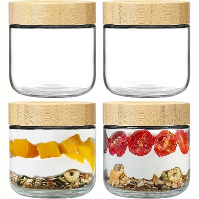 4-pack 10oz Glass jars with Airtight Lids, Overnight Oats Containers , Wide mouth Mason Salad jars, Food Storage Containers for Snacks Yogurt Spice