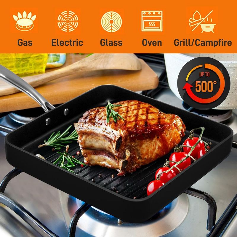 NutriChef 11’’ Hard-Anodized Nonstick Grill & Griddle - Dishwasher Safe Nonstick Grill Pan, 3 of 4