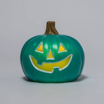 9" Light Up Pumpkin with Happy Face Teal Halloween Decorative Prop - Hyde & EEK! Boutique™