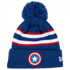 Adult Captain America Red White and Blue Striped New Era Knit Pom Beanie - 1 of 2