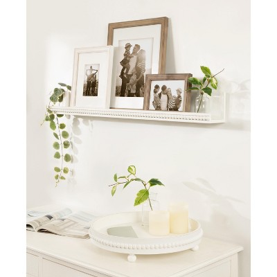 White Beaded Floating Wall Shelf, 36-Inch MDF