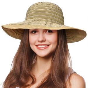Solaris Women's Striped Straw Floppy Hat, UV Protection Sun Hat for Beach - 1 of 4