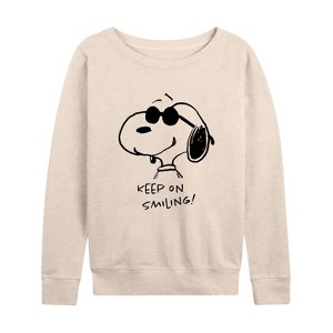 Women's - Peanuts - Cool Joe Keep On Smiling Lightweight French Terry Wide Neck Long Sleeve Shirt - 1 of 4