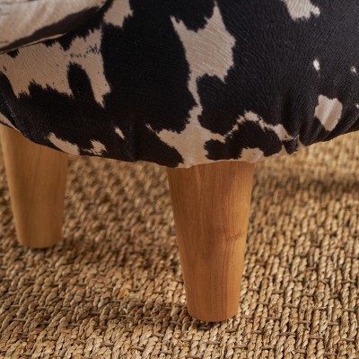 Birchwood Black & White Velvet Cow Ottoman with Tapered Legs