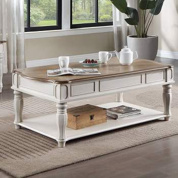 52" Florian Coffee Table Oak and Antique White Finish - Acme Furniture