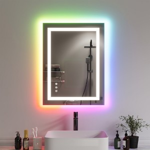 RGB LED Mirror for Bathroom, Mirror with 8 RGB Backlit & 3 Front Lit, Anti-Fog Wall Bathroom/Vanity Mirror with Memory, Horizontal/Vertical - 1 of 4