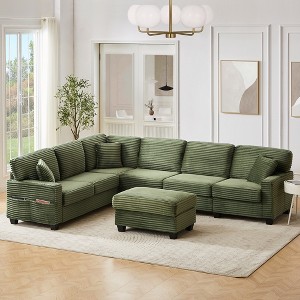 Upholstered Sectional Sofa L-shaped Sofa with Movable Ottoman & Side Storage Pockets - ModernLuxe - 1 of 4