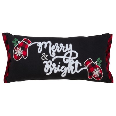 Saro Lifestyle Merry & Bright Chalkboard Poly Filled Pillow, 10"x20", Black