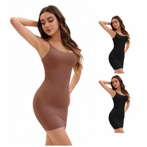 INSPIRE CHIC Women's 3 Packs Adjustable Spaghetti Strap Cami Full Slips Tummy Control Under Dress Nightwear - 1 of 4