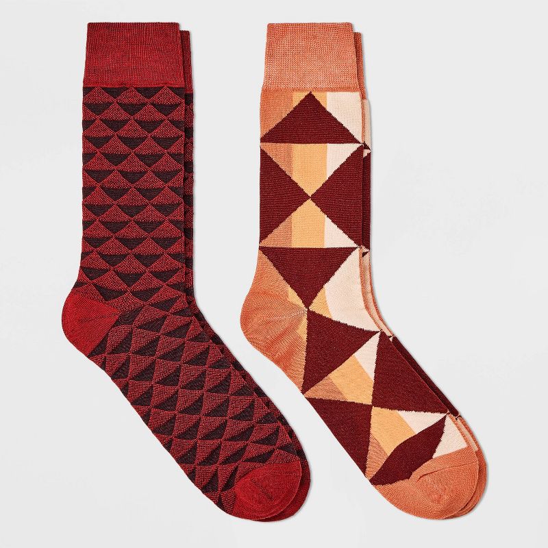 Men&#39;s Triangle Print Novelty Crew Socks 2pk - Goodfellow &#38; Co&#8482; Maroon/Orange 7-12, 1 of 5