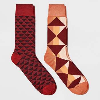 Men's Triangle Print Novelty Crew Socks 2pk - Goodfellow & Co™ Maroon/Orange 7-12