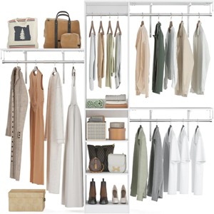 SEVOBAL Freestanding Coat Racks 6 Shelves and 3 Rods Heavy-Duty Wood Closet Organizer System， Adjustable Storage for Using, White, 15.8"*96.1"*75" - 1 of 4