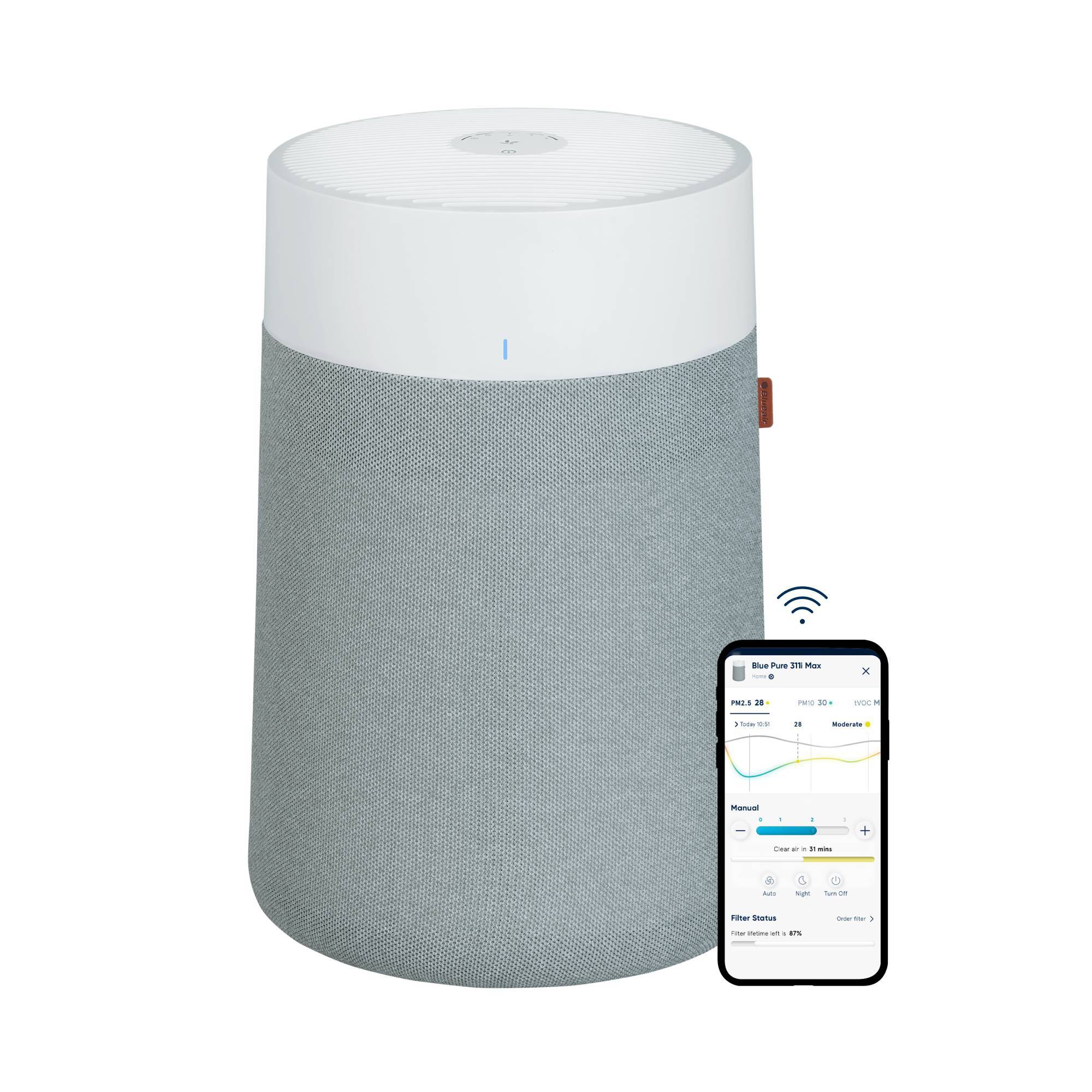 Blueair Pure 311i Max HEPA Air Purifier, 1858 sq. ft. Coverage, Smartphone App Control, Quiet, Energy Star Certified
