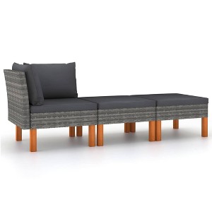vidaXL 3 Piece Patio Lounge Set Poly Rattan and Solid Eucalyptus Wood - 1 of 4