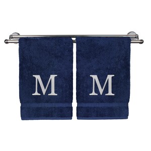 BC BARE COTTON Monogrammed Hand Towel, 100% Turkish Cotton - Set of 2 - Navy - White Block - 1 of 1