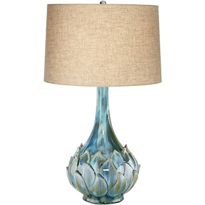 Possini Euro Design Possini Euro Kenya Blue-Green Ceramic Table Lamp With Dimmer with USB Port