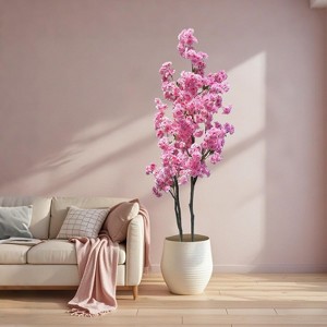 Nasitip Artificial Cherry Blossom Tree,Decorative Faux Cherry Blossom Silk Tree in Pot, Home Corner Decor - 1 of 4