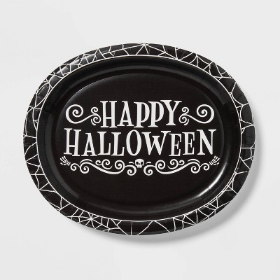 10ct Disposable Black and White Happy Halloween Oval Plates - Hyde & EEK! Boutique™