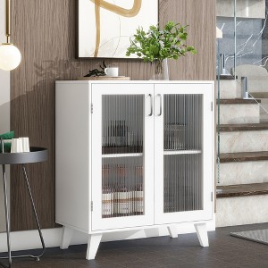 ORRD Modern Living Room Cabinet, Storage Organizer with 2 Glass Doors & Adjustable Shelf, White - 1 of 4