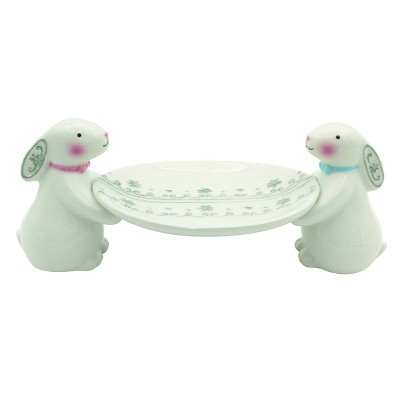 Transpac Ceramic 11" Easter Bunny Patterned Elevated Platter