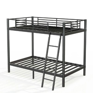Resenkos Industrial Metal Twin Size Bunk Bed with Safety Guardrails and Built - in Ladder, Black - 1 of 4