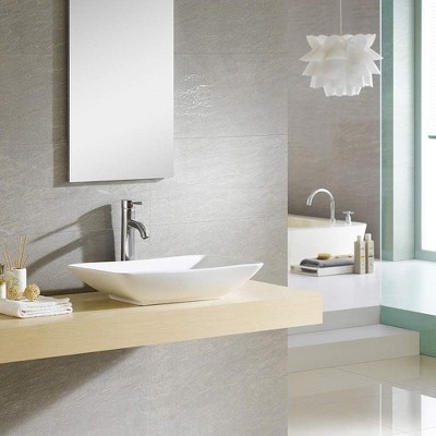 White Rectangular Ceramic Vessel Bathroom Sink