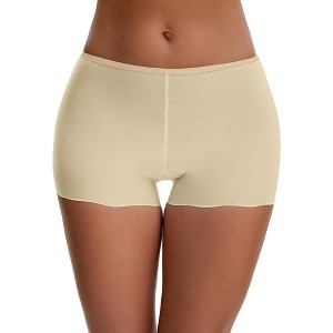 INSPIRE CHIC Women's Seamless Ice Silk Lace Trim Slip Shorts for Under Dresses Lightweight Elastic Boyshorts - 1 of 4