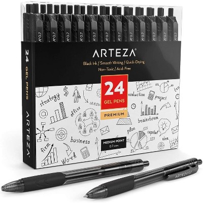 Arteza Retractable Gel Ink Pens Set, Black - Doodle, Draw, Journal - 24 Pack (ARTZ-9222)