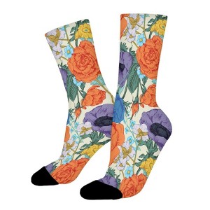 Vintage Rose Floral Women Printed Crew Socks Funny Funky Socks Soft Polyester Novelty Gifts for Artists Men - 1 of 1