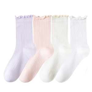 Anna-Kaci Women's 4-Pair Pack Soft Ribbed Ankle Socks with Ruffled Edge Trim Lightweight Knit Design in Multiple Color Combinations - 1 of 4