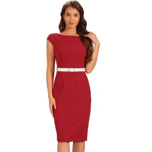 INSPIRE CHIC Women's Cap Sleeve Work Belted Elegant Sheath Dress - 1 of 4