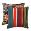 Outdoor 2-Piece Reversible Square Toss Pillow Set - Brown/Turquoise Floral/Stripe - Pillow Perfect - 2 of 4