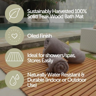Nordic Teak Medium Wood Oiled Shower and Bath Mat