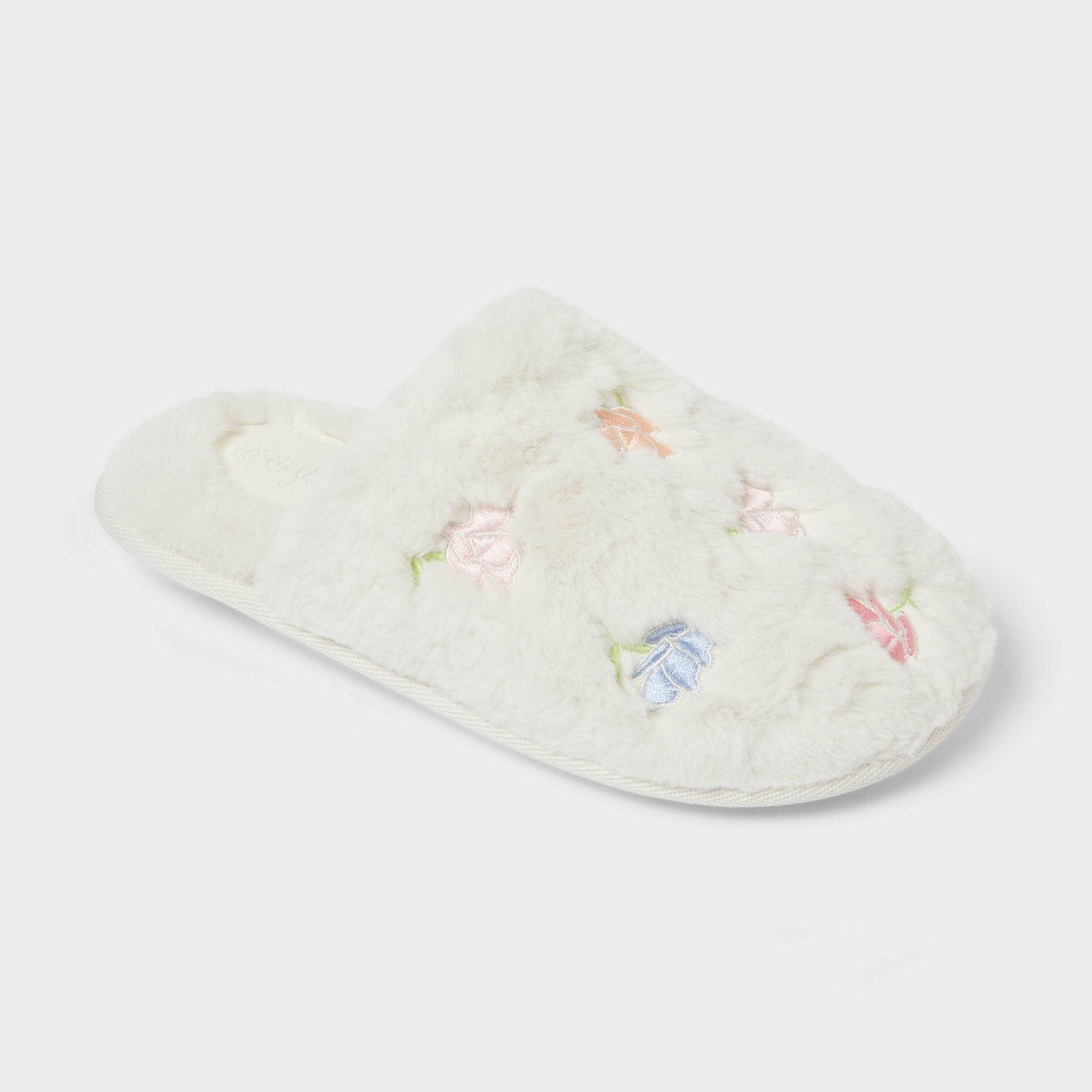 Kids' Embroidered Flower Slippers - Cat & Jack™ Ivory 4-5