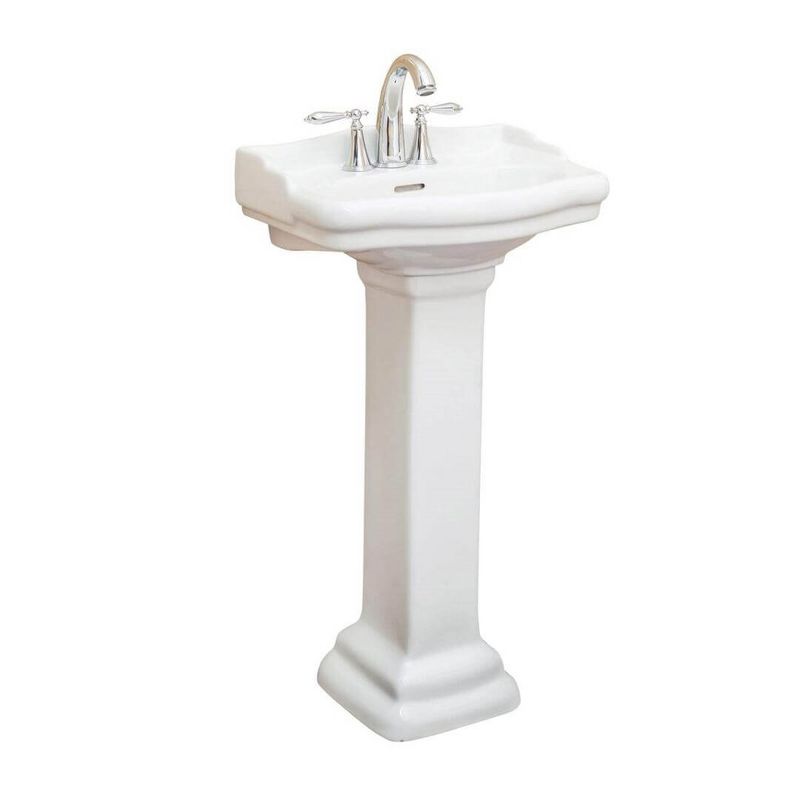 Fine Fixtures, Roosevelt White Pedestal Sink - 18 Inch Vitreous China Ceramic Material (4 Inch Faucet Spread hole), 1 of 4