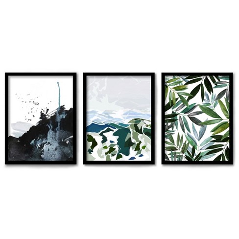 ArtWall Tropical Flower, 3 Piece Floater Framed Canvas Set by