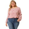 Agnes Orinda Women's Plus Size Ditsy Floral Elastic Cuff Crew Neck Peasant Blouses - 4 of 4